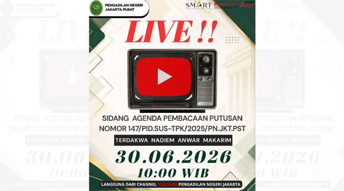 Besok PN Jakpus Bacakan Vonis Nadiem Makarim, Sidang Disiarkan Langsung untuk Publik